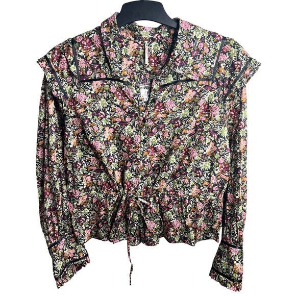 Free People Daybreak Floral Print Long Sleeve Shirt With Ruffle Details Large - Picture 4 of 15